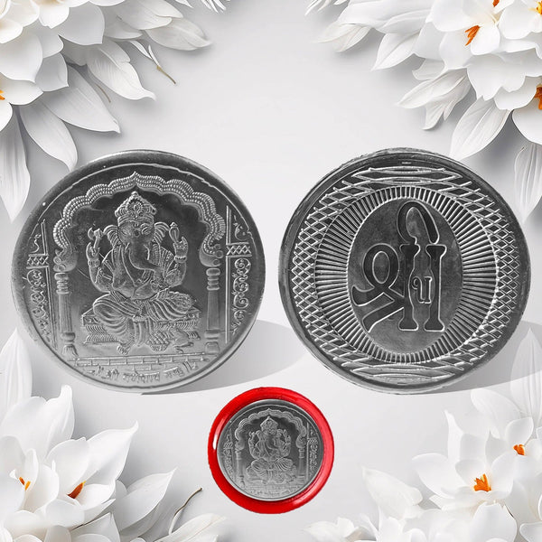 Ganesh Ji, Silver color Coin for Gift & Pooja | Silver Coin | Silver Coin / Diwali Gift (1 Pc / (Metal is not silver)