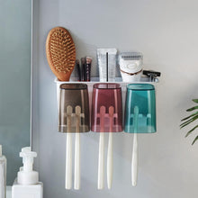 Wall Mount Toothbrush Holder with 3 Cups Automatic Toothpaste Holder Multi-Functional Kids Favorite Candy Toothbrush Holder Bathroom Accessories Organizer Rack